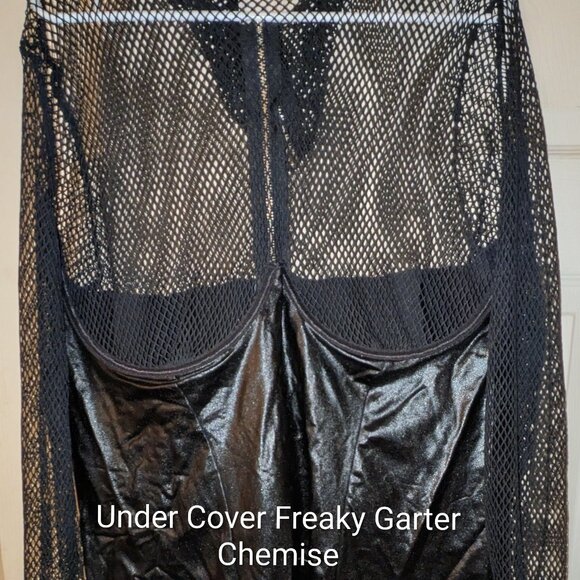 Black fishnet plus PU leather chemise - Picture 4 of 5